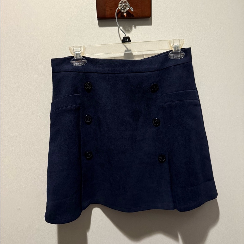 Aryeh Navy Double-Button A-Line Skirt